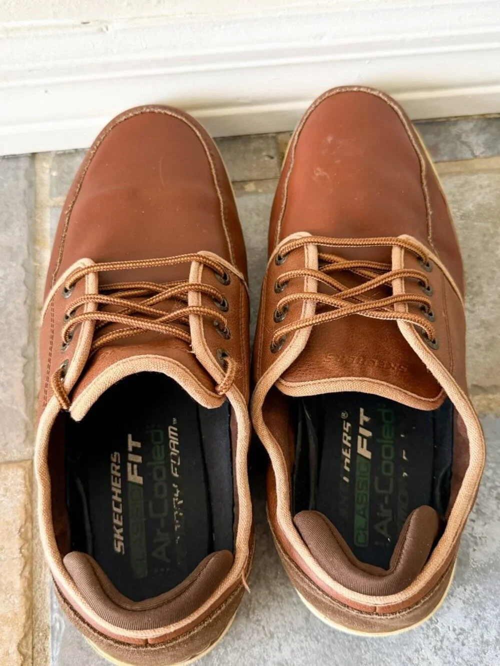 Skechers Lanson Nelvan Mens 9.5 Brown Leather Lace Up Casual Shoes